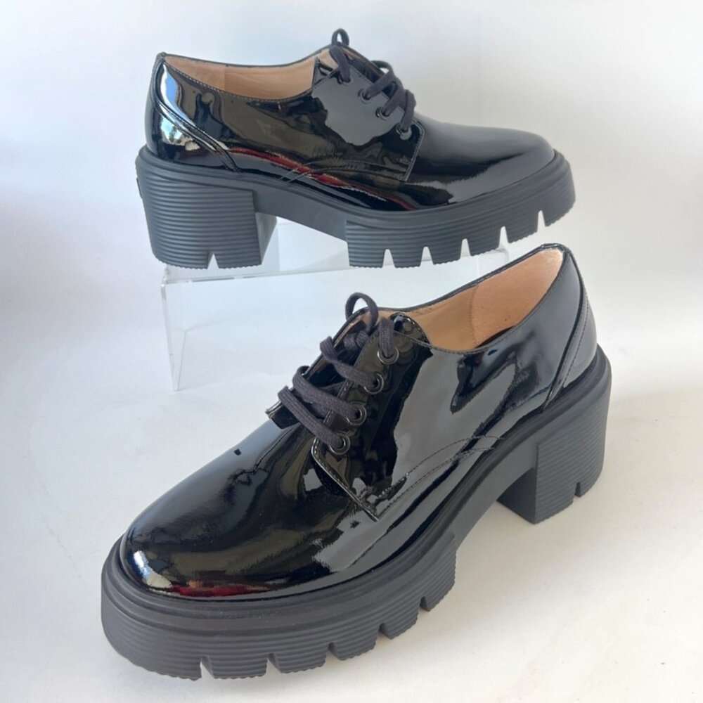 Stuart Weitzman Soho Derby Lug Sole Leather Chunky Heel Loafers Women Size 39